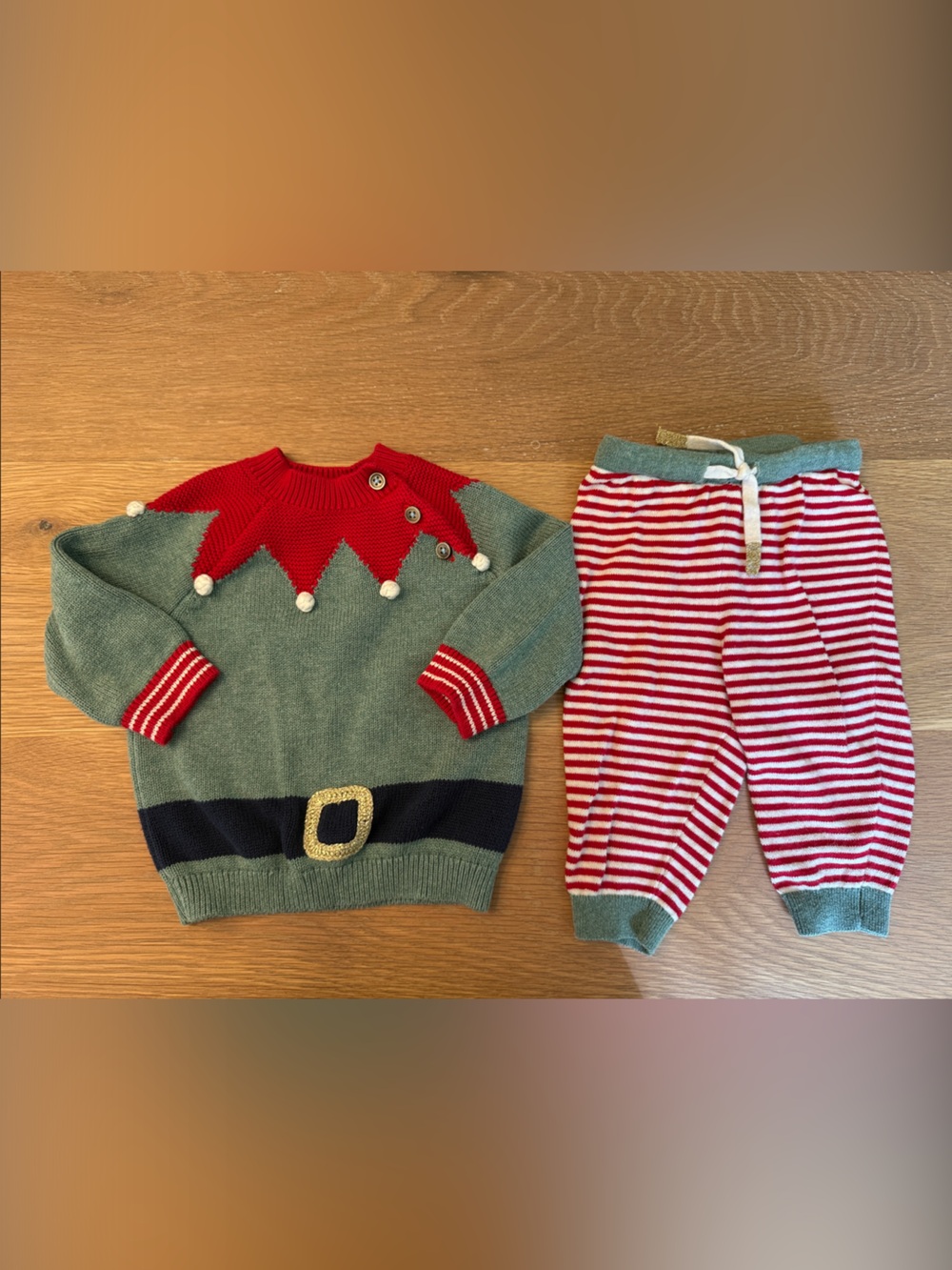 Baby Boden Holiday Elf Sweater and Striped Pants Set